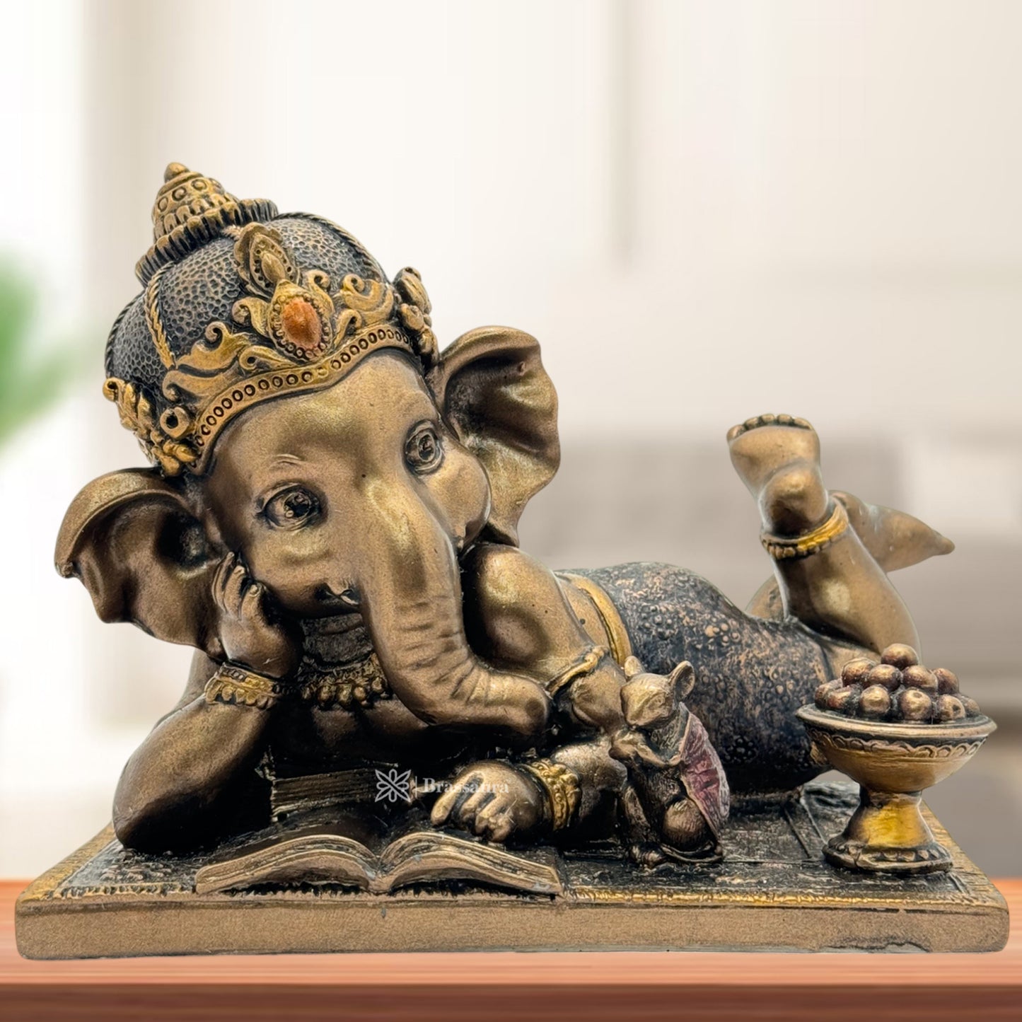 Brassaura™ Resin Ganesha Statue for Car Dashboard, Home and Decor | Weight 0.685 Kgs | Height 4.72 Inches