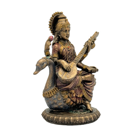 Brassaura™ Resin Saraswati Idol – Height 8 Inches & Weight 1 Kg | Elegant Home & Temple Décor