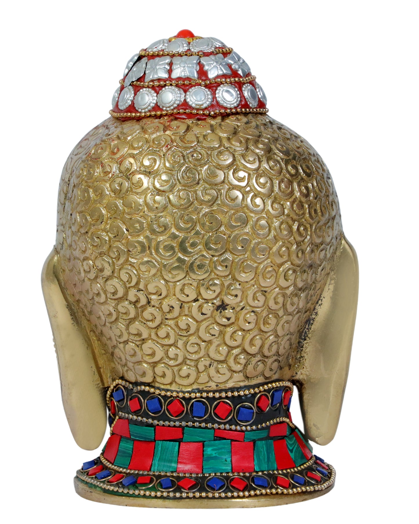 Brassaura® Buddha Sitting Idol with Multi-Color Stone Finish | Pure Superfine Brass Handcrafted Murti | Brass Statue for Home Temple, Pooja Room | Height 5.9 Inches | Weight 1.3 Kgs