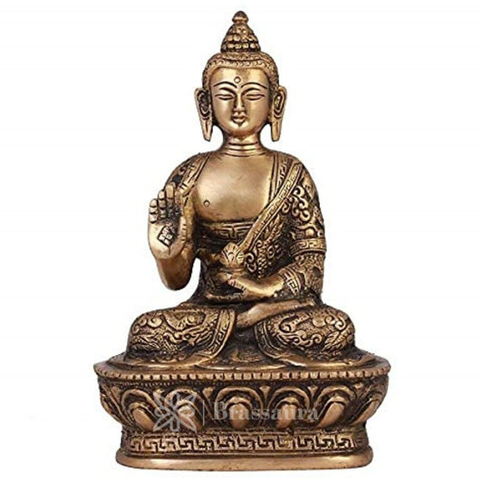 Brassaura® Gautam Buddha Sitting Idol with Antique Finish | Pure Superfine Brass Handcrafted Murti | Brass Statue for Home Temple, Pooja Room | Height 6.7 Inches | Weight 11 kg