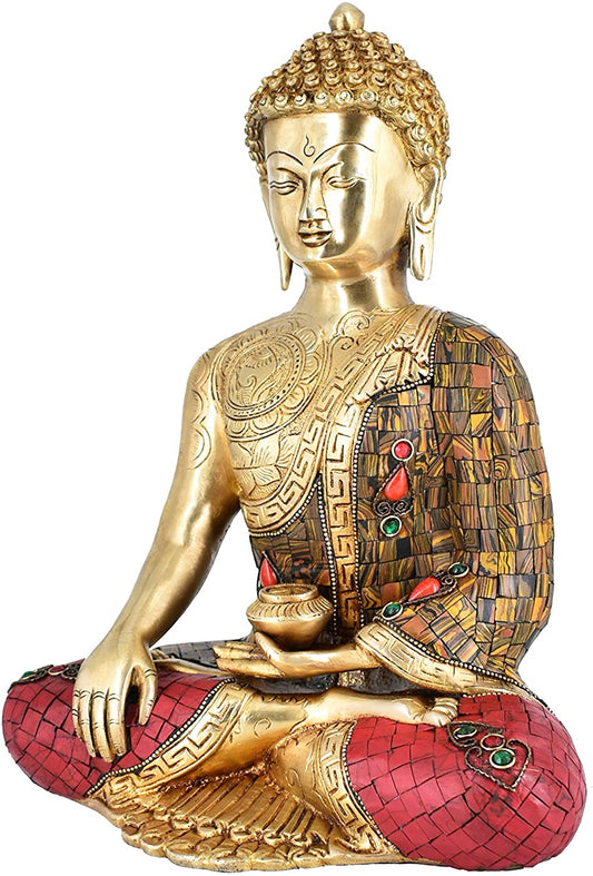 Brass Gem Stone Work Buddha Vitarka Statue Weight 6 Kg Height 30.5 cm