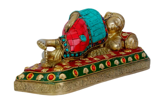 Brassaura™ Brass Gem Stone Work Buddha Vitarka Statue