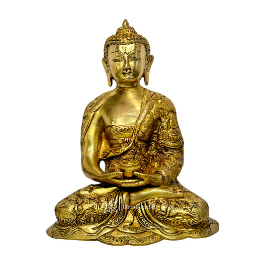 Brass Buddha Vitarka Statue Golden Idol for Home Decor Weight 5.2 Kg Height 30 cm