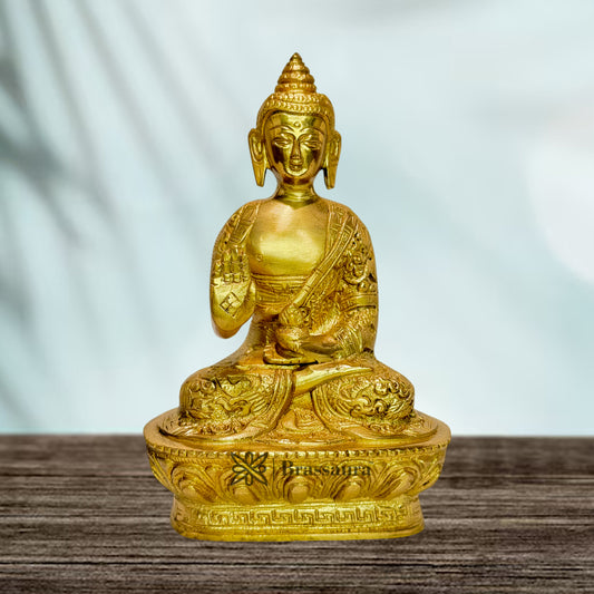 Brassaura® Brass Buddha Idol Handcrafted for Pooja Room | Pure Superfine Brass Handcrafted Murti | Brass Statue for Home Temple, Pooja Room | Height 8 Inches | Weight 1 Kg
