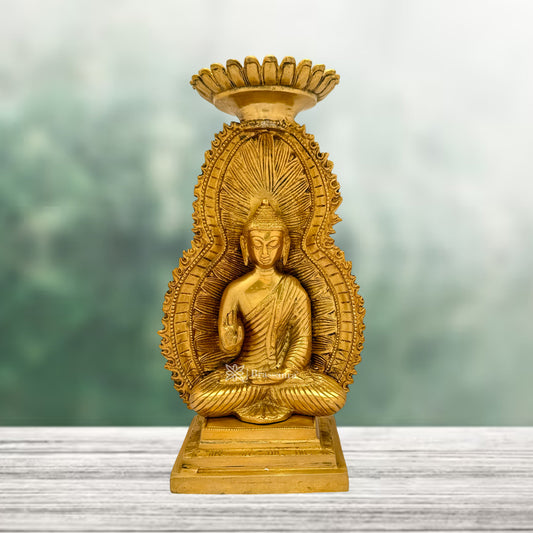 Brassaura® Brass Gem Stone Work Buddha Statue Idol for Home Decor | Pure Superfine Brass Handcrafted Murti | Brass Statue for Home Temple, Pooja Room | Height 11.8 inches | Weight 3.95 Kg