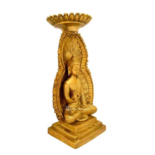 Brassaura® Brass Gem Stone Work Buddha Statue Idol for Home Decor | Pure Superfine Brass Handcrafted Murti | Brass Statue for Home Temple, Pooja Room | Height 11.8 inches | Weight 3.95 Kg