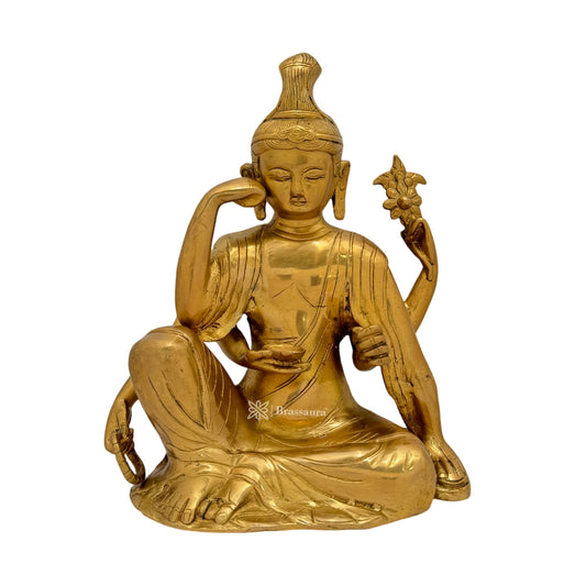 Brass Buddha Vitarka Statue Golden Idol for Home Decor Weight 3.95 Kg Height 25 cm