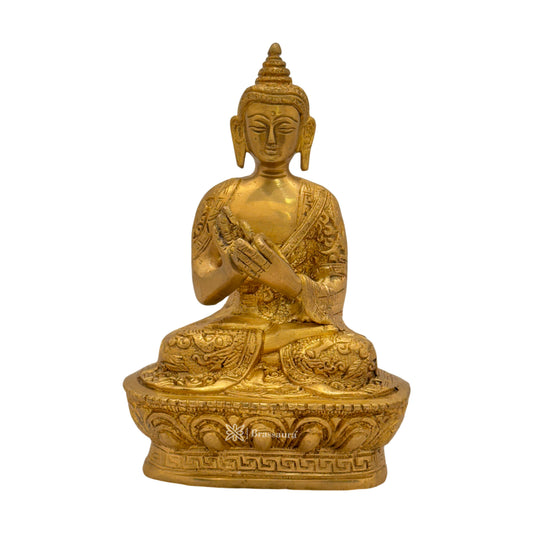 Brass Buddha Vitarka Statue Golden Idol for Home Decor Weight 1.15 Kg Height 18 cm
