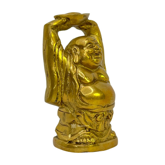 Brassaura® Brass Golden Standing Buddha Statue for Home Decor | Pure Superfine Brass Handcrafted Murti | Brass Statue for Home Temple, Pooja Room | Height 3.94 Inches | Weight 400 g