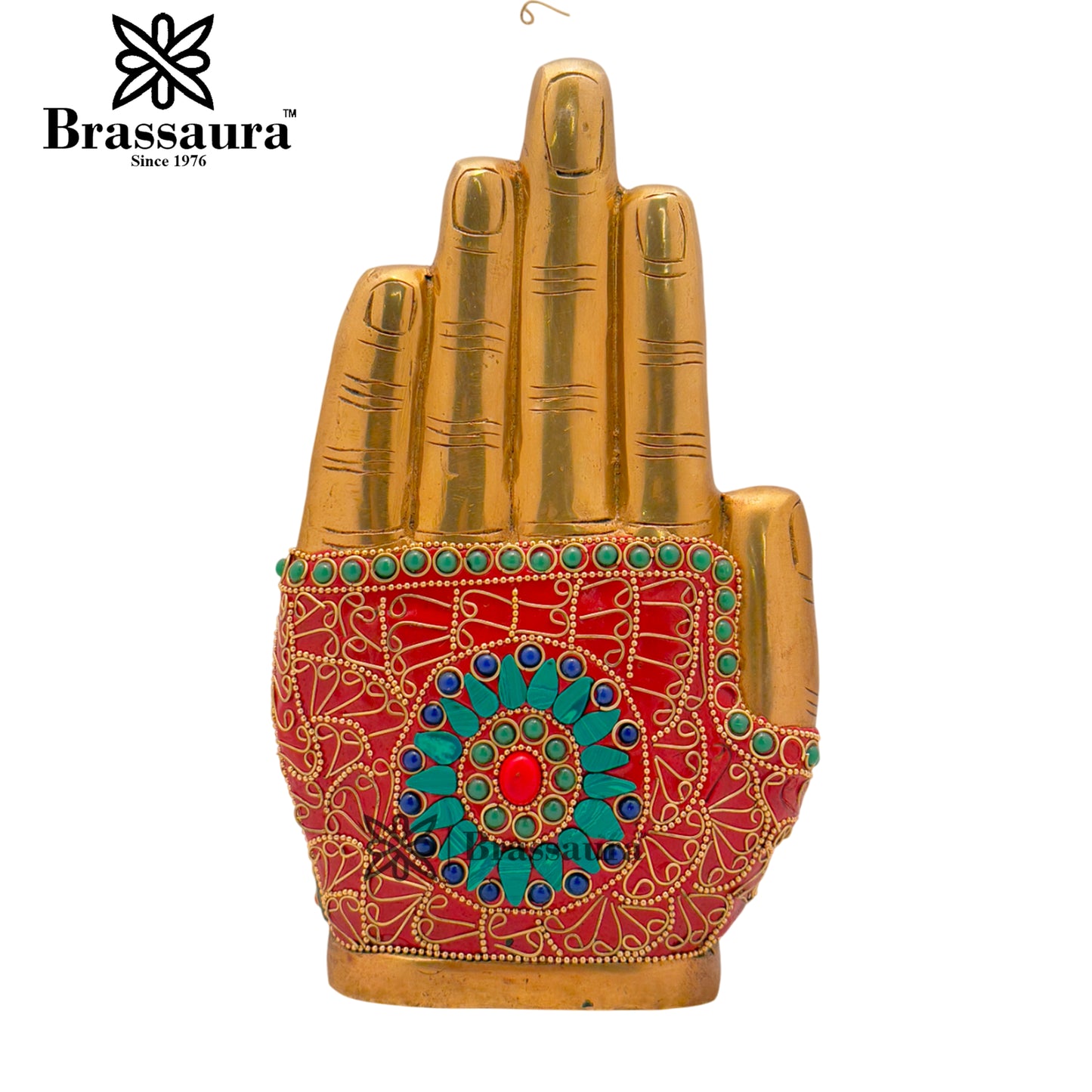 Brass Multi Coloured Gem Stone Work Buddha Weight 2.6 Kg & Height 9 Inch