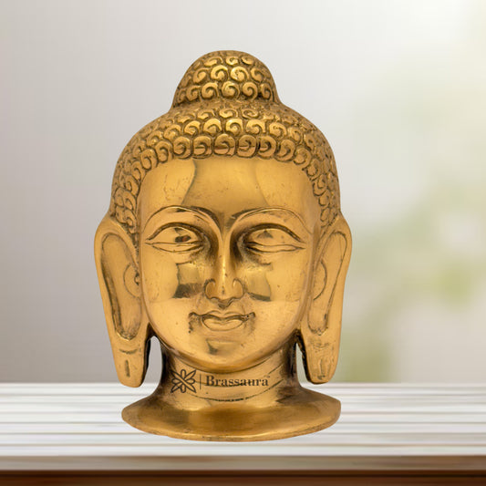पीतल से बना बुद्ध का सिर, वज़न 1.4 किलोग्राम और ऊँचाई 5.8 इंच