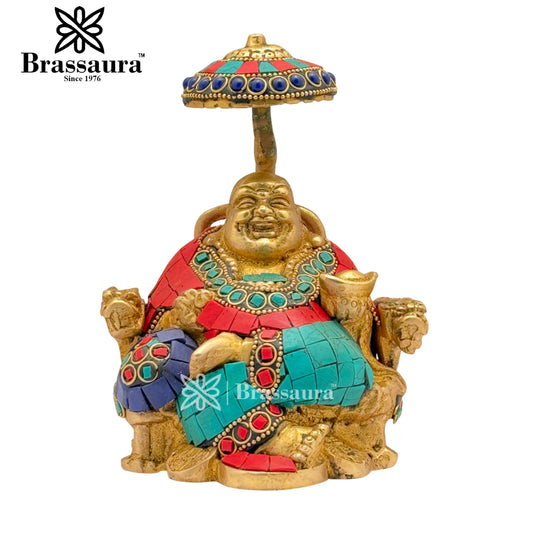 Brass Gem Stone Work Laughing Buddha Weight 2 Kg & Height 6.5 Inch
