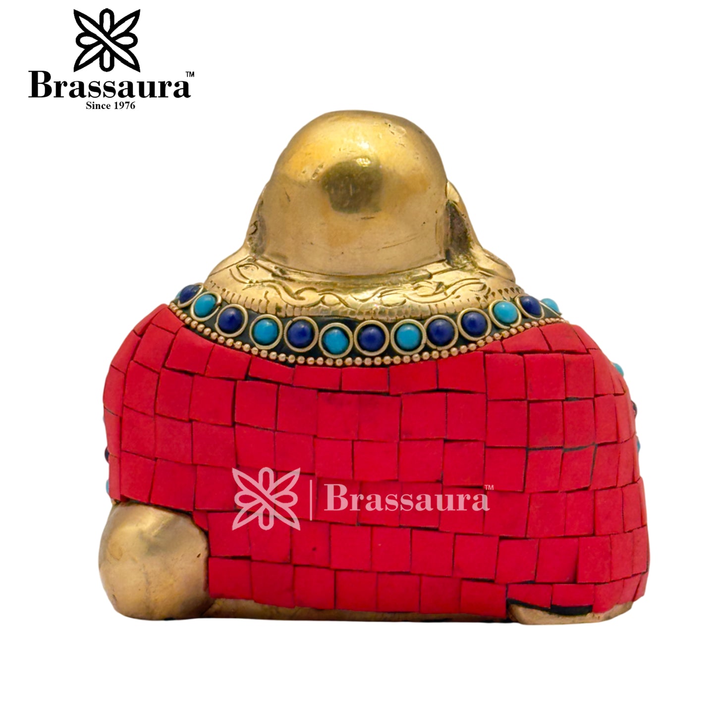 Brass Gem Stone Work Laughing Buddha Weight 1.2 Kg & Height 4 Inch