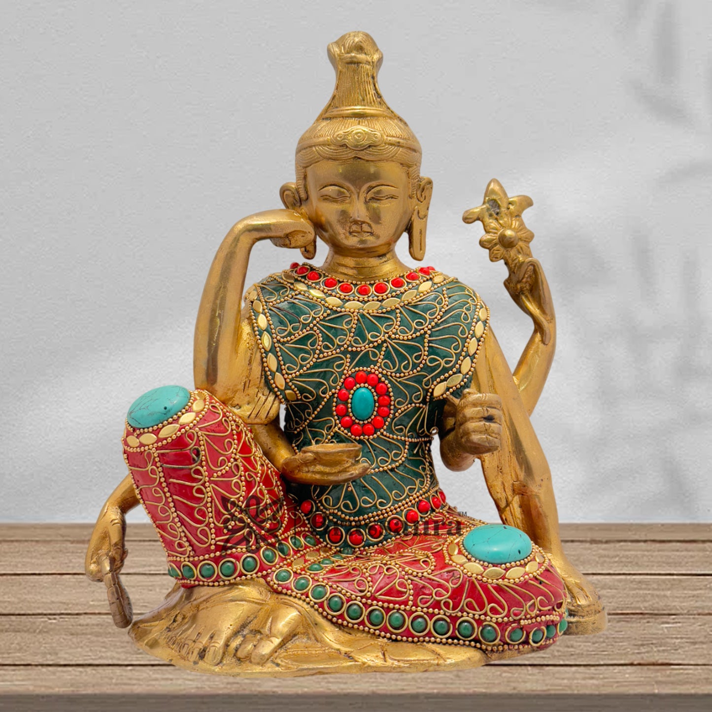 Brass Gem Stone Work Six Hand Buddha Weight 4.5 Kg & Height 94 Inch