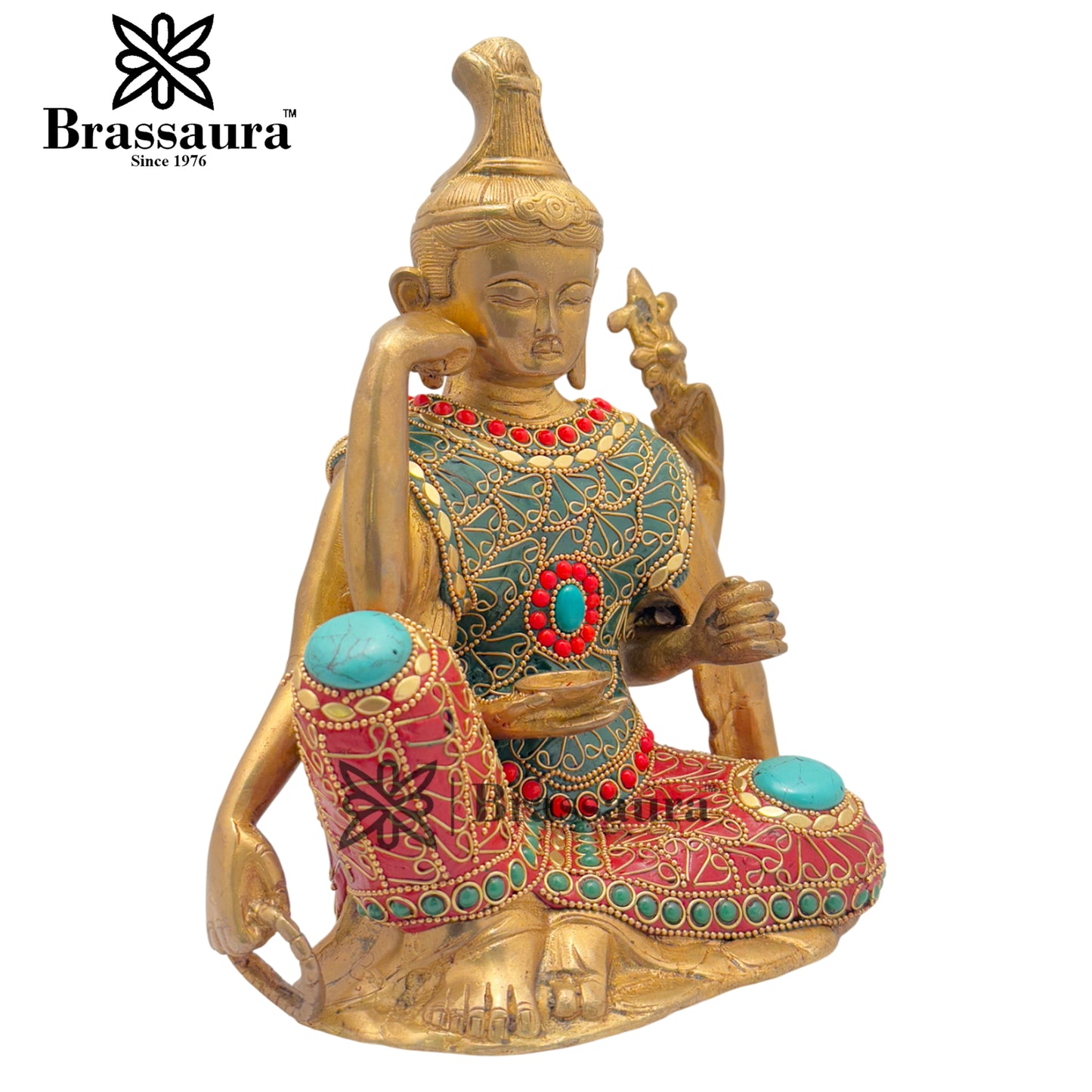 Brass Gem Stone Work Six Hand Buddha Weight 4.5 Kg & Height 94 Inch