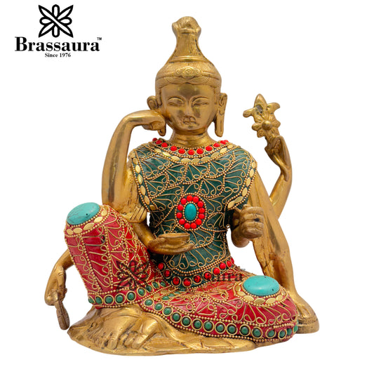 Brass Gem Stone Work Six Hand Buddha Weight 4.5 Kg & Height 94 Inch