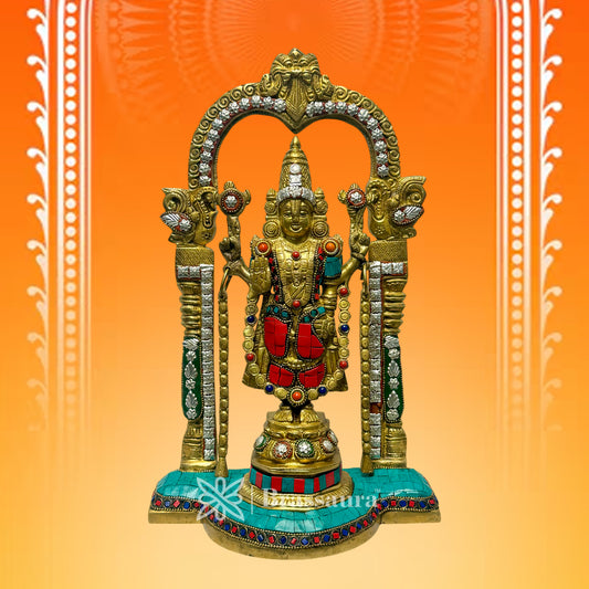 Brass Gem Stone Work Bala Ji Idol for Home and Decor Height 14.1 Inch Weight 4.8 Kg