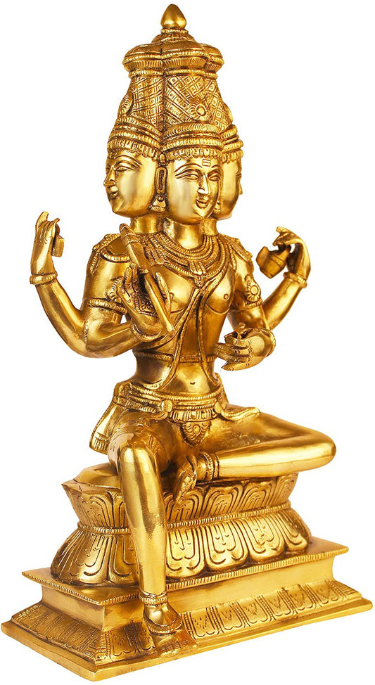 Brassaura™ Brass Brahma Dev Idol – Height 18 Inches & Weight 7.1 Kgs | Handcrafted Creator Deity Sculpture for Temple Use