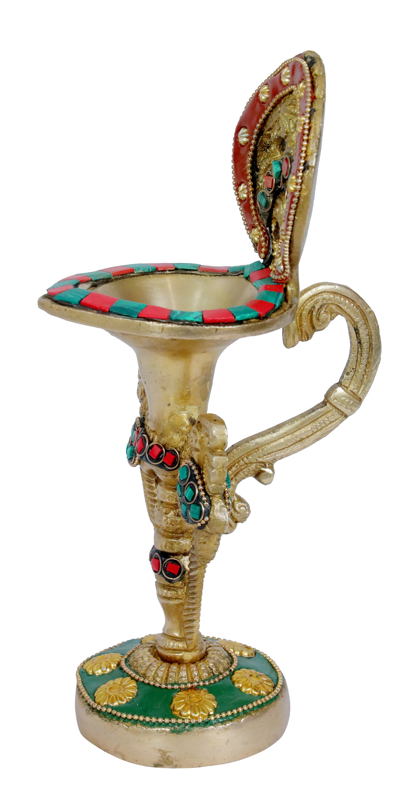Brass Gem Stone Work Diya Weight 1 Kg Height 10.6 inches