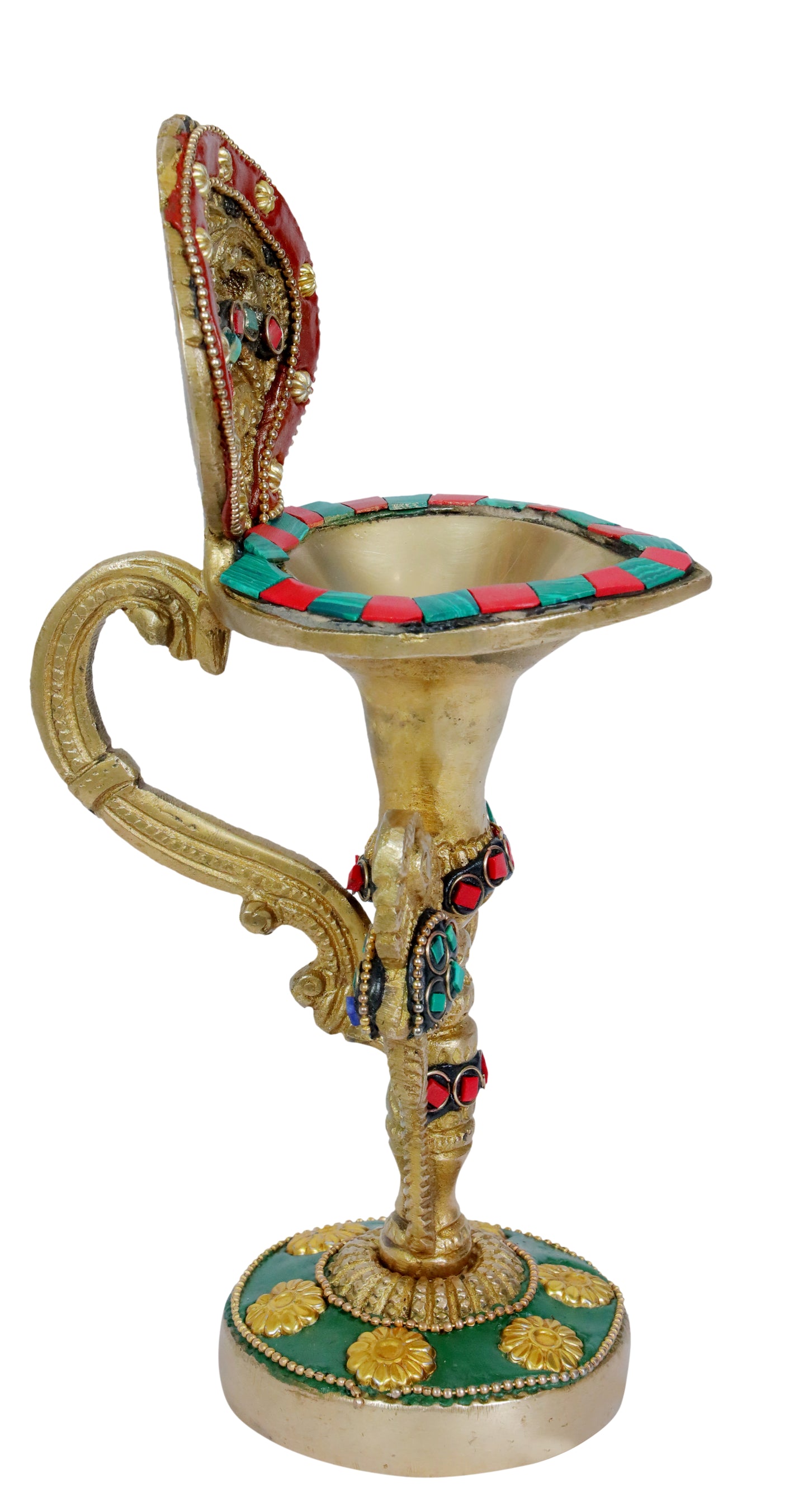 Brass Gem Stone Work Diya Weight 1 Kg Height 10.6 inches