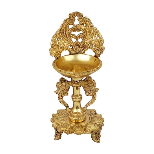 Brass Oil Lamp Diya Deepam for Home Temple Weight 1.28 Kg & Height 9 Inch