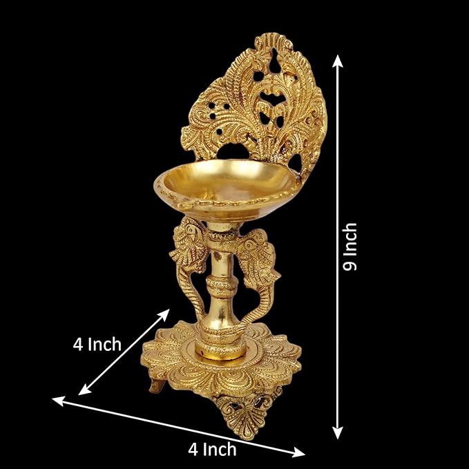Brassaura® Brass Oil Lamp Diya Deepam | Pure Superfine Brass Handcrafted Murti | Brass Statue for Home Temple, Pooja Room | Height 9 Inches | Weight 1.28 Kgs