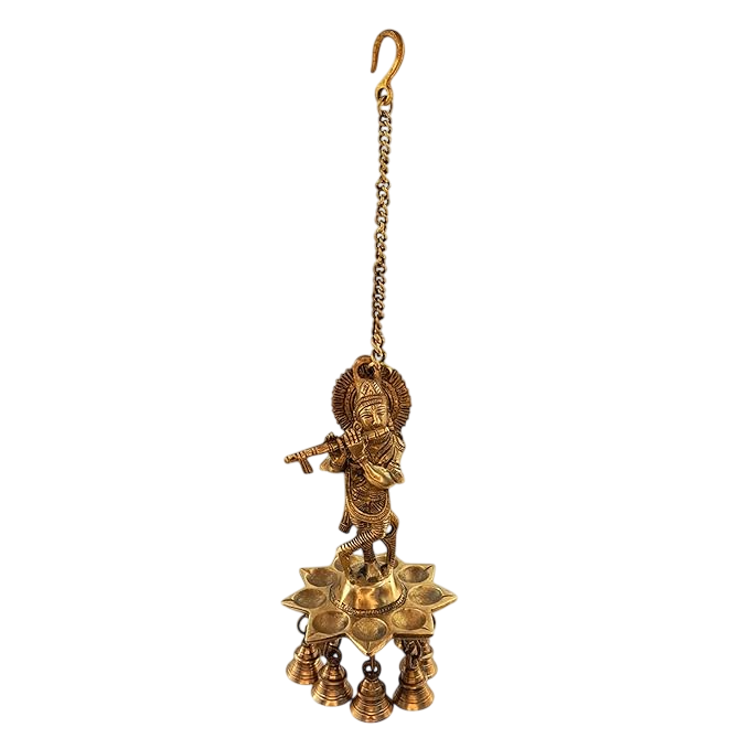 Brass Gem Stone Work Krishna Diya for Home and Decor Weight 1.25 Kg Height 10.2 inches