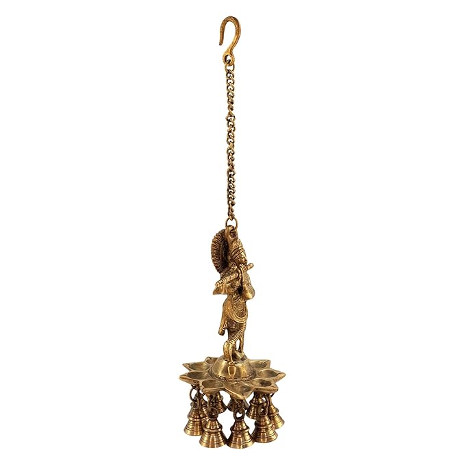 Brass Gem Stone Work Krishna Diya for Home and Decor Weight 1.25 Kg Height 10.2 inches