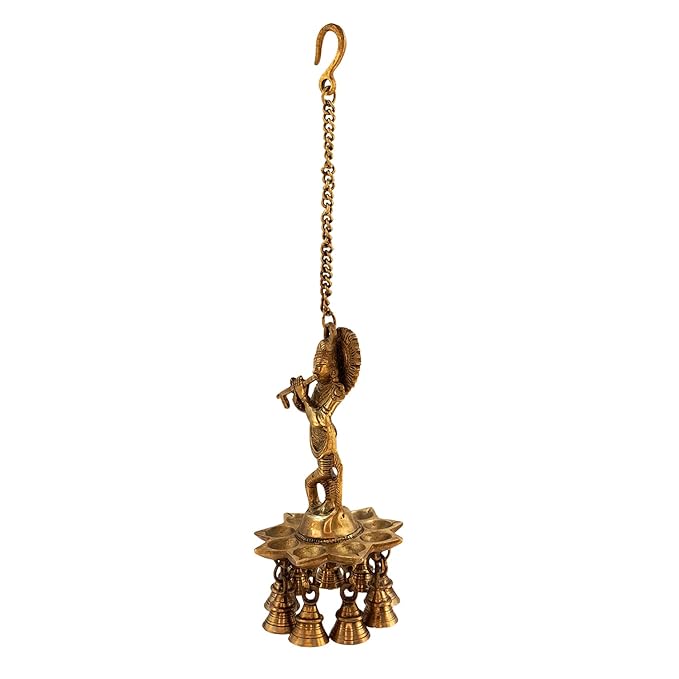 Brass Gem Stone Work Krishna Diya for Home and Decor Weight 1.25 Kg Height 10.2 inches