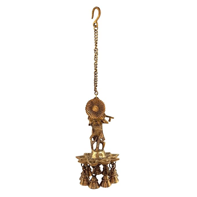 Brass Gem Stone Work Krishna Diya for Home and Decor Weight 1.25 Kg Height 10.2 inches