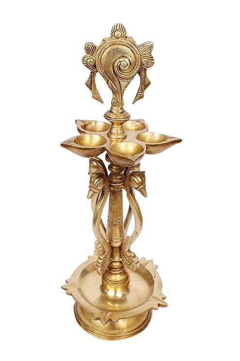 Brassaura® Brass Vishnu Shankh Deepam Diya | Pure Superfine Brass Handcrafted Murti | Brass Statue for Home Temple, Pooja Room | Height 5.5 Inches | Weight 3.1 Kgs
