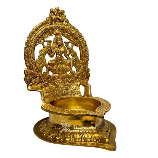 Brassaura™ Brass Diya with Stand – Height 11.8 Inches & Weight 4 Kgs | Home & Puja Décor