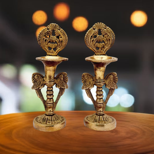 Brass 2 Diya Set For Home Decoration Weight 2 Kg Height 10.6 inch