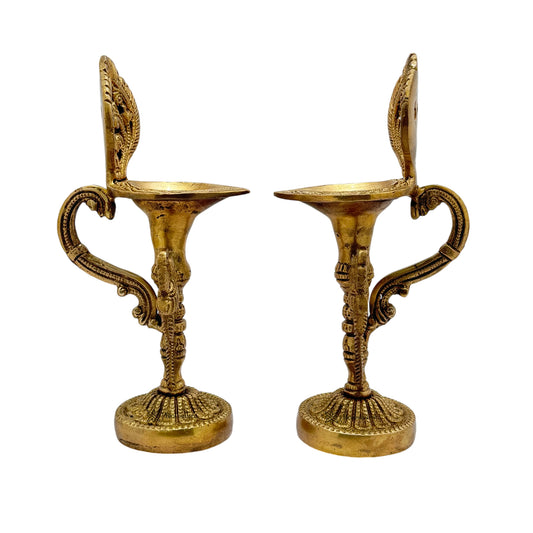 Brass 2 Diya Set For Home Decoration Weight 2 Kg Height 10.6 inch
