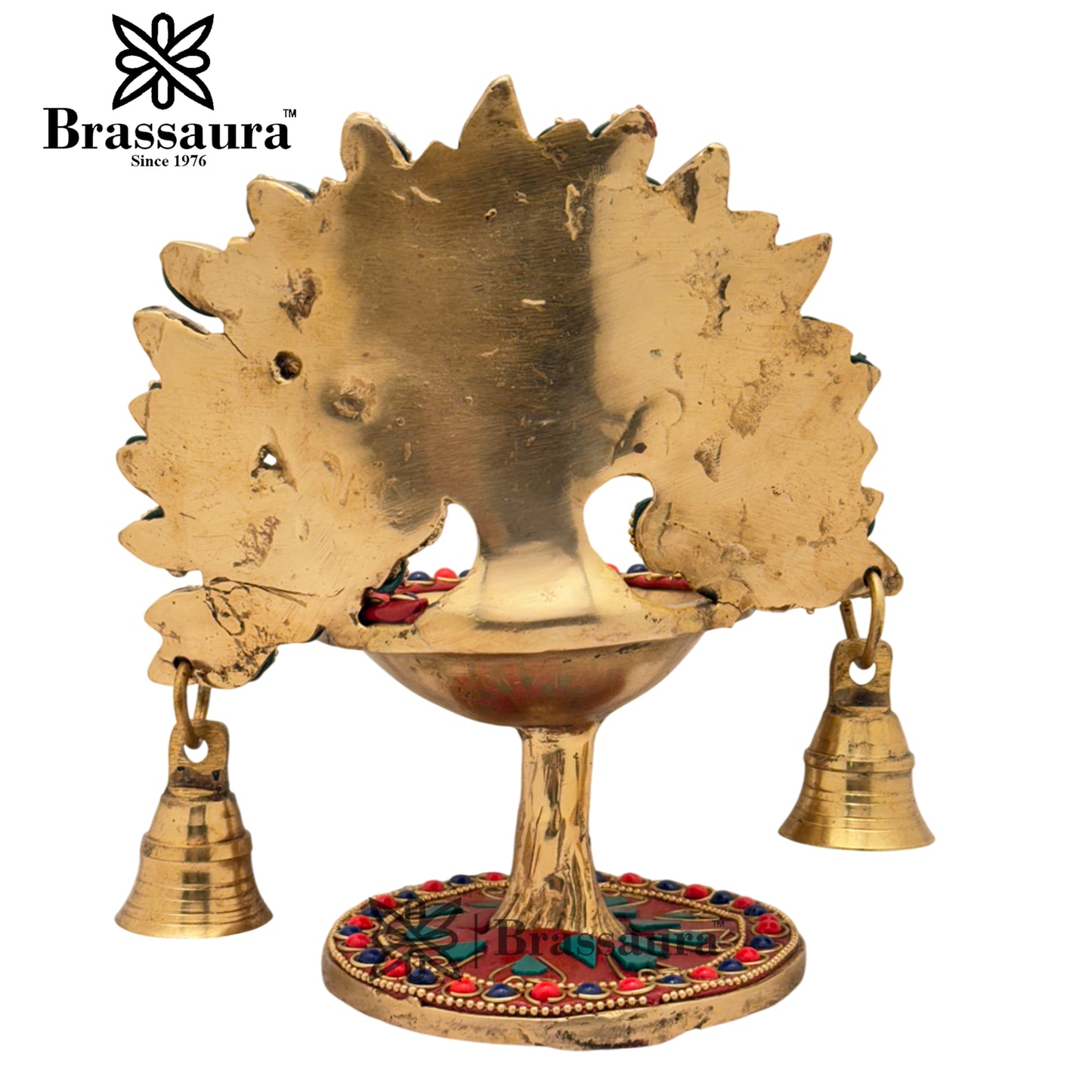 Brass Gem Stone Work Tree Diya Weight 1.3 Kg & Height 7 Inch