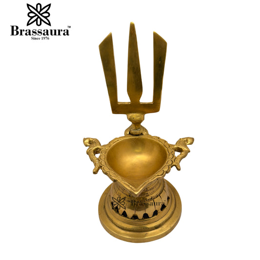 Brass Shiva Trishul Diya Weight 1.7 Kg & Height 9 Inch