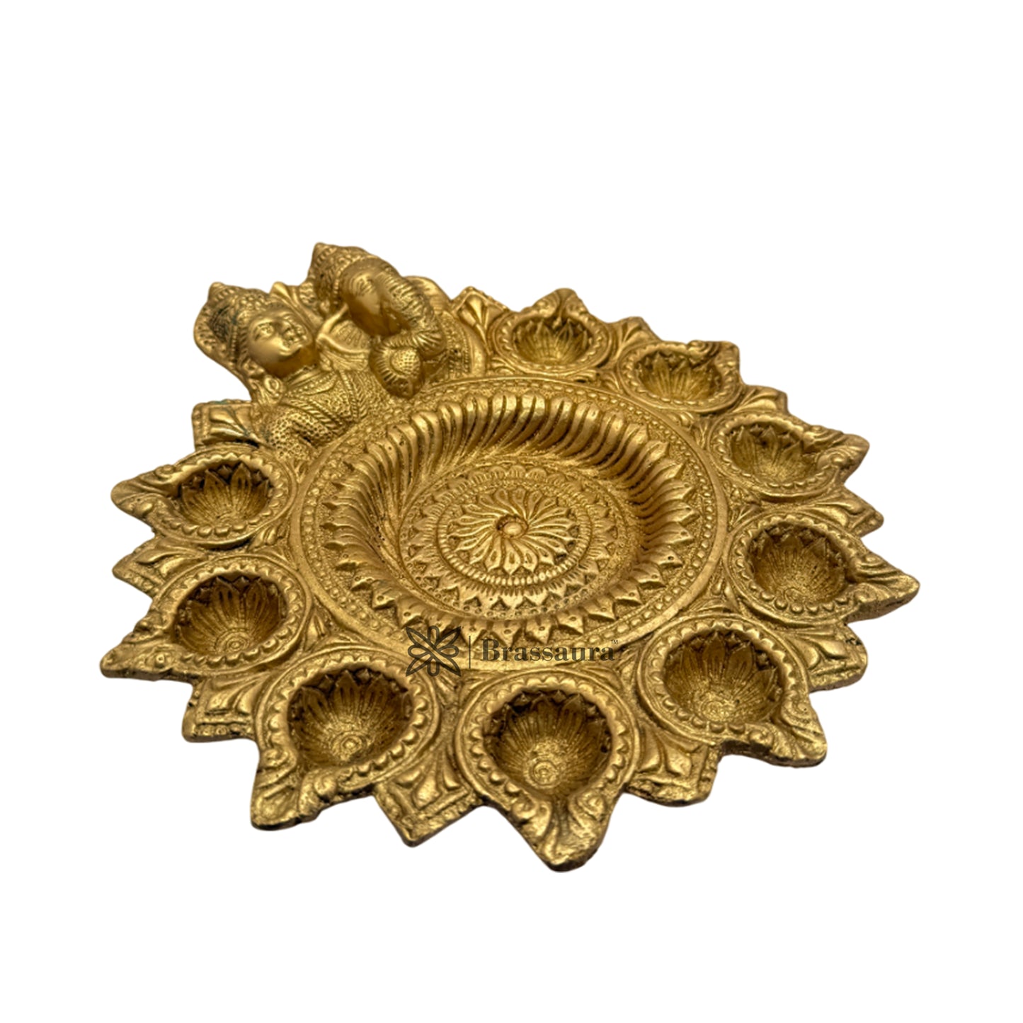 Brass 10 Wick Lakshmi Ganesha Diya Weight 2.7 Kg & Height 4 Inch