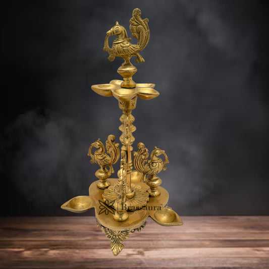 Brass 8 Wick Peacock Diya Weight 2.1 Kg & Height 11.5 Inch