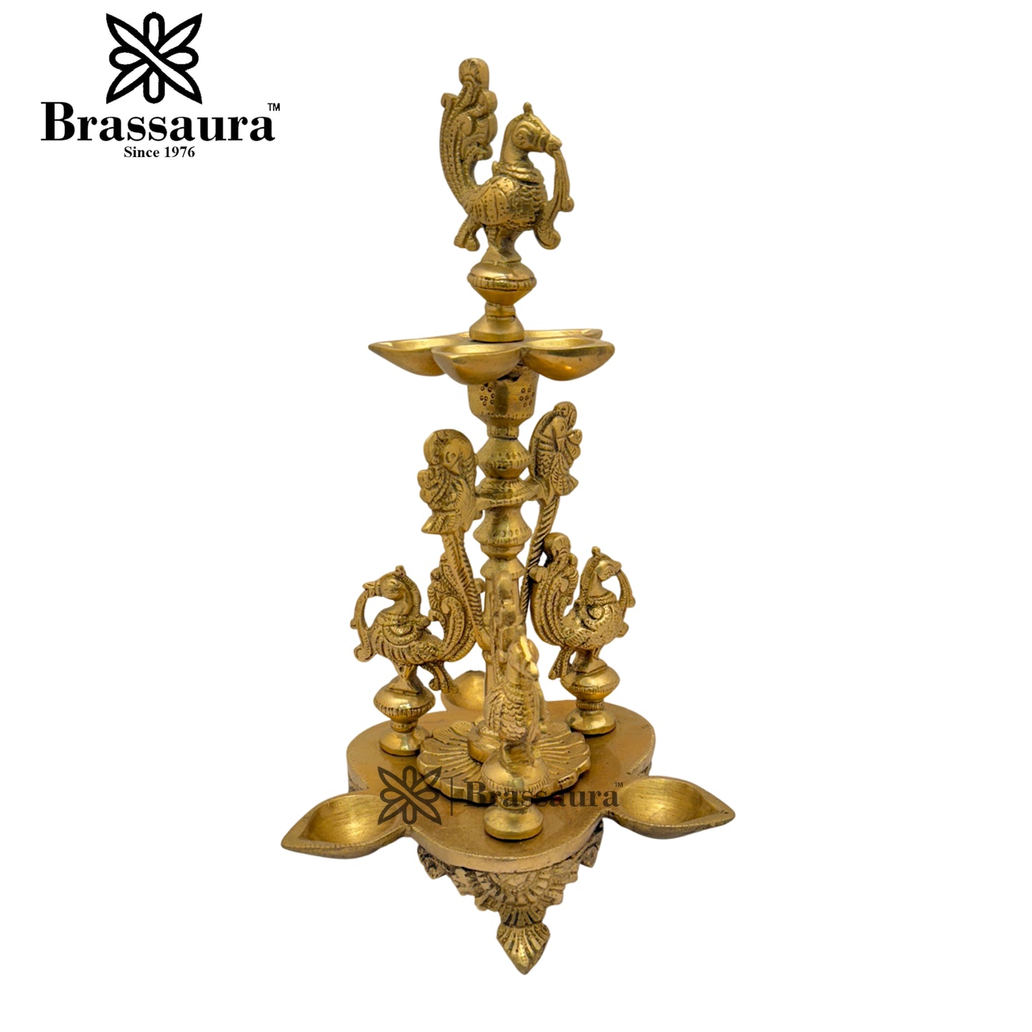Brass 8 Wick Peacock Diya Weight 2.1 Kg & Height 11.5 Inch