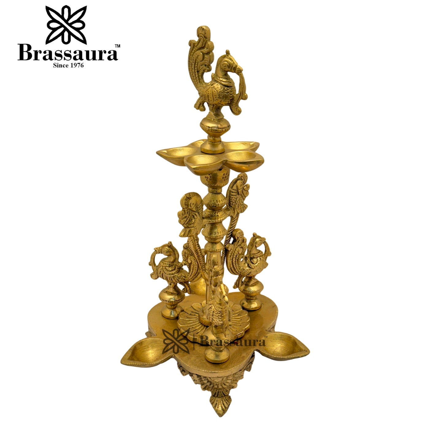 Brass 8 Wick Peacock Diya Weight 2.1 Kg & Height 11.5 Inch