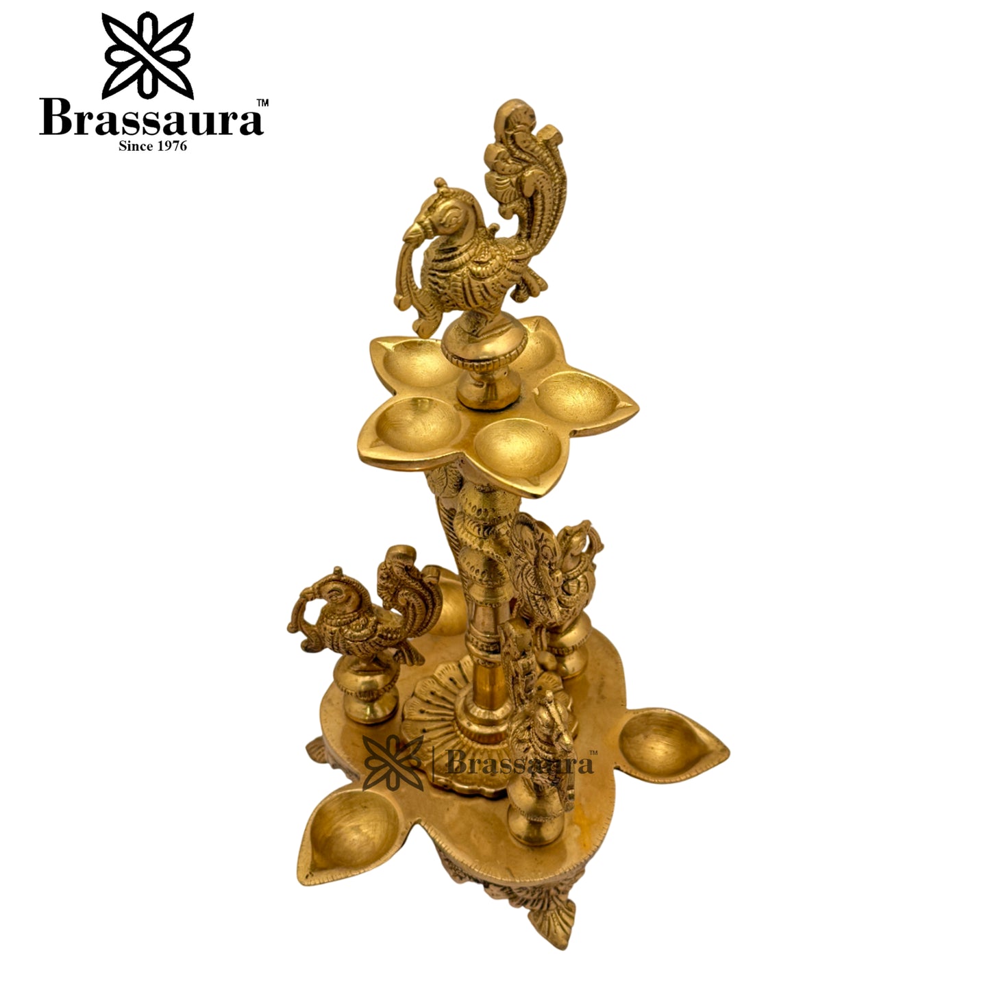 Brass 8 Wick Peacock Diya Weight 2.1 Kg & Height 11.5 Inch