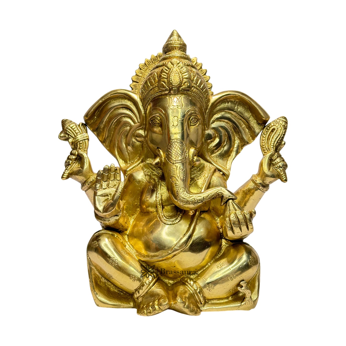 Brassaura™ Brass Ganesha Statue – Height 9.84 inches & Weight 5.24 Kgs | Traditional Ganpati Murti for Home & Pooja Room