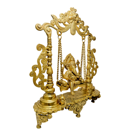 Brassaura™ Brass Ganesha Jhula Statue – Height 21.65 inches & Weight 7.8 kgs | Traditional Ganpati Murti for Home & Pooja Room