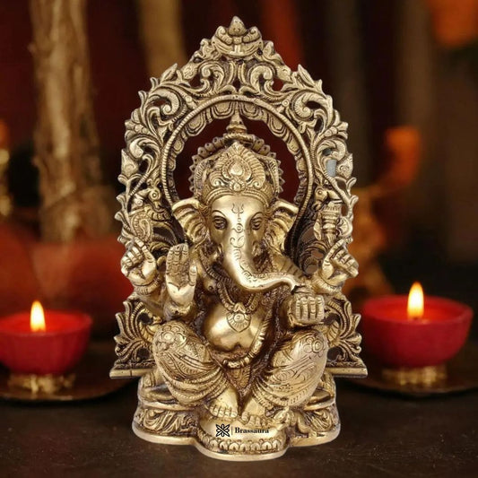 Brassaura™ Brass Ganesha Murti – Height 8.66 inches | Weight 2 kgs