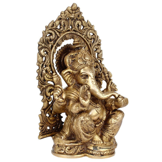 Brassaura® Ganesha Seated Blessing Idol with Antique Golden Finish | Pure Superfine Brass Handcrafted Murti | Brass Statue for Home Temple, Pooja Room | Height 8.66 Inches | Weight 2 Kgs