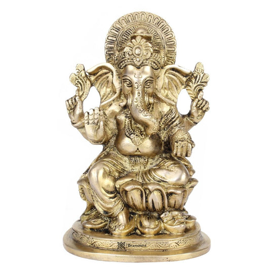 Brassaura™ Decorative Brass Lotus Ganesha for Spiritual Home Décor | Height 7.0 Inches & Weight 1.9 Kgs