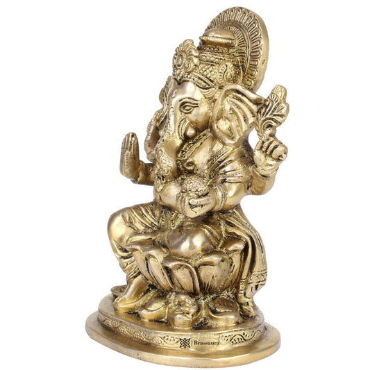 Brassaura Decorative Brass Lotus Ganesha for Spiritual Home Décor | Height 7.0 Inches