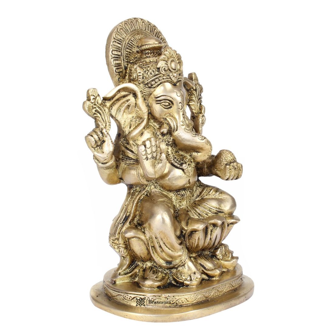Brass Lotus Ganesha Murti for Home Decor Weight 1.9 Kg Height 20 cm