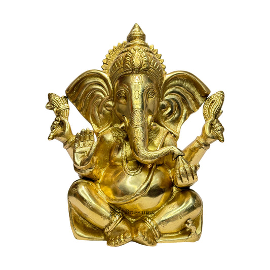 Brassaura™ Brass Gold Color Ganesha Statue | Height 9.8 Inches & Weight 5.24 Kgs