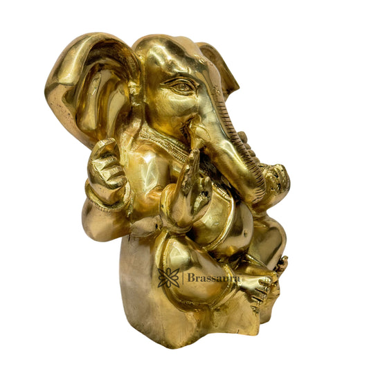 Brassaura™ Brass Sitting Ganesha Statue – Height 8.66 inches & Weight 5 kgs | Traditional Ganpati Murti for Home & Pooja Room